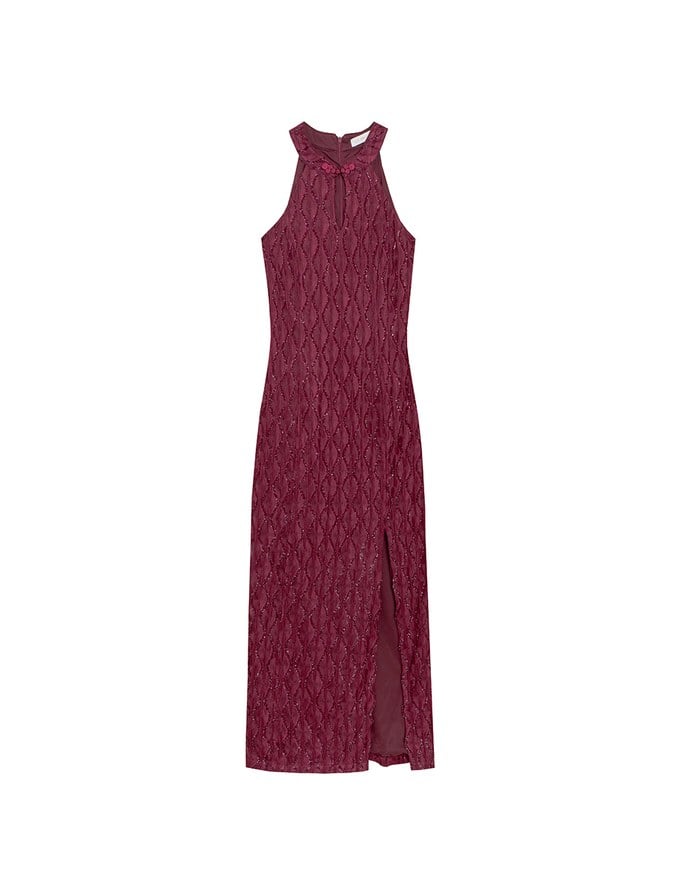 Qipao DRESS Mermaid Fabric Halter Neck Cheongsam Maxi Midi Dress